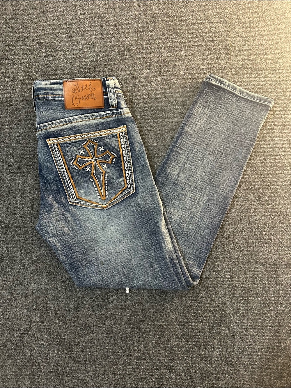 A/X & Crown Men's Blue Bootcut Jeans with Embroidered Pocket